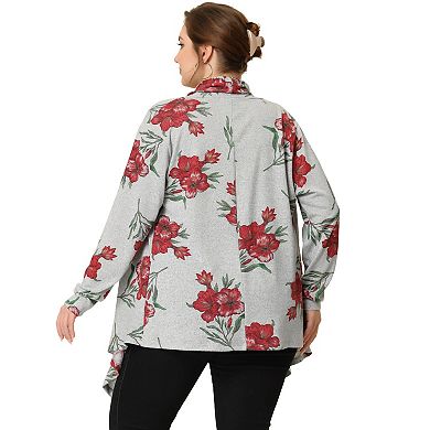 Women's Plus Size Owl Printed Open Front Fall Cardigan