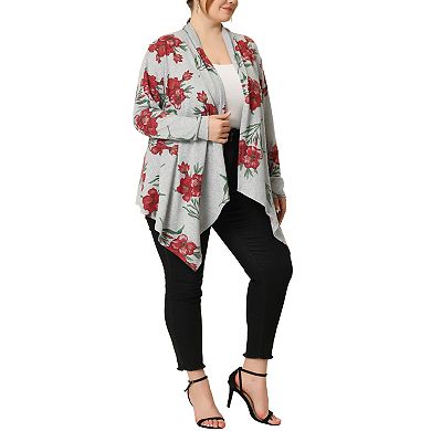 Women's Plus Size Owl Printed Open Front Fall Cardigan