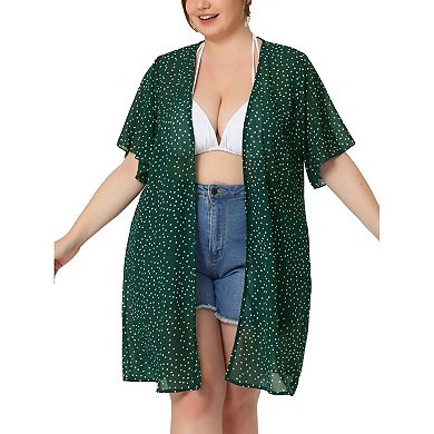 Women's Plus Size Polka Dots Bell Sleeve Chiffon Summer Cardigan