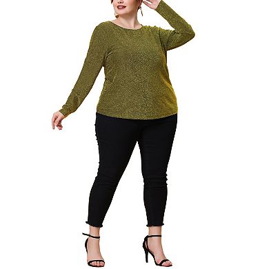 Women's Plus Size Crew Neck Long Sleeves Casual Party Sequins Top