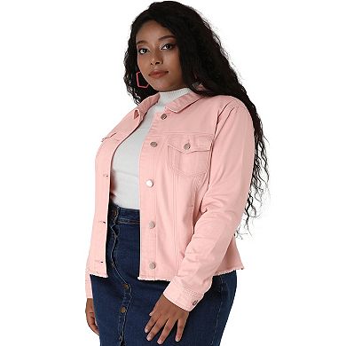 Women's Plus Size Outfits Classic Washed Front Frayed Denim Jacket