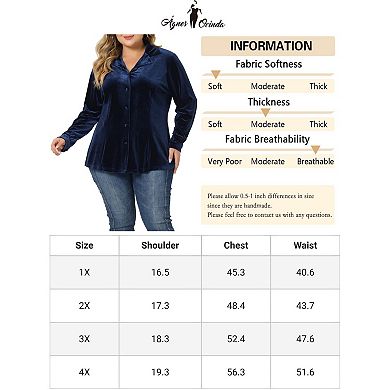 Women's Plus Size Top Work Fashion Lapel Long Sleeve Velvet Shirt