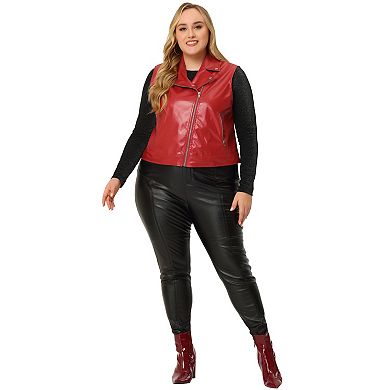 Women's Plus Size Fashion Outerwear Sleeveless Zip PU Crop Jacket