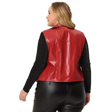 Women's Plus Size Fashion Outerwear Sleeveless Zip PU Crop Jacket