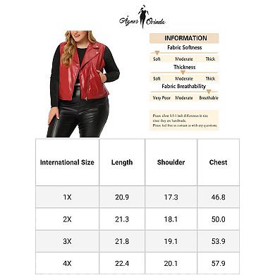 Women's Plus Size Fashion Outerwear Sleeveless Zip PU Crop Jacket