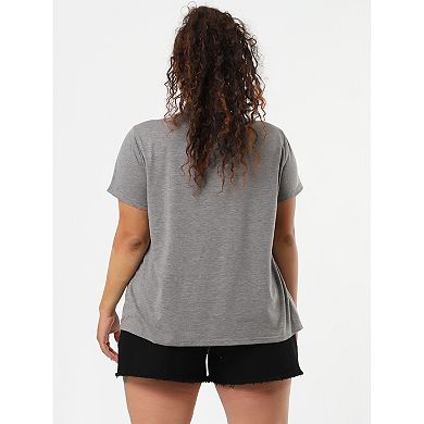 Women's Plus Size Casual Lace Color Block Short Sleeve Plain Tops