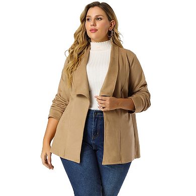 Women's Plus Size Lapel Drop Shoulder Long Sleeves Open Front Jacket