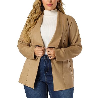 Women's Plus Size Lapel Drop Shoulder Long Sleeves Open Front Jacket