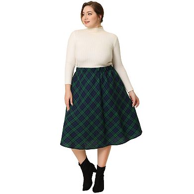 Women's Plus Size A Line Knee Length Plaid Flare Skirt