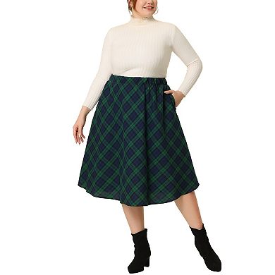 Women's Plus Size A Line Knee Length Plaid Flare Skirt