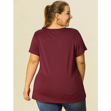 Women's Plus Summer Round Neck Lace Panel Shoulder T-Shirt