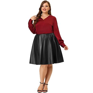Women's Plus Size PU Skirt A-Line Versatile Flared Party Skirts