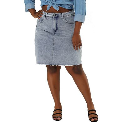 Women's Plus Size Ripped Embroidered A Line Denim Jean Skirts