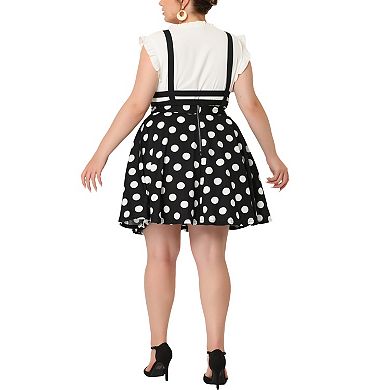Women's Plus Size Detachable Strap Polka dotss Suspender MIni Skirt