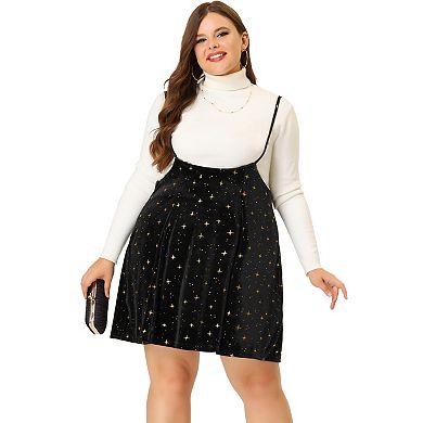 Women's Plus Size Fashion High Waist Shiny Stars Velvet Suspender Skirt