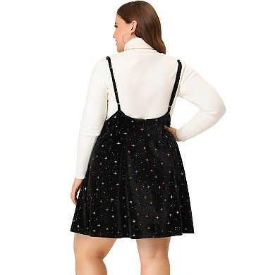 Women's Plus Size Fashion High Waist Shiny Stars Velvet Suspender Skirt