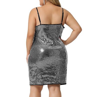 Women's Plus Size Glitter Sequin Spaghetti Strap Mini Party Dress