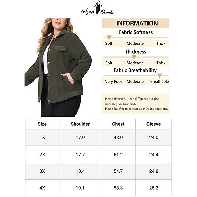 Women's Plus Point Collar Button Down Short Bomber Corduroy Jacket