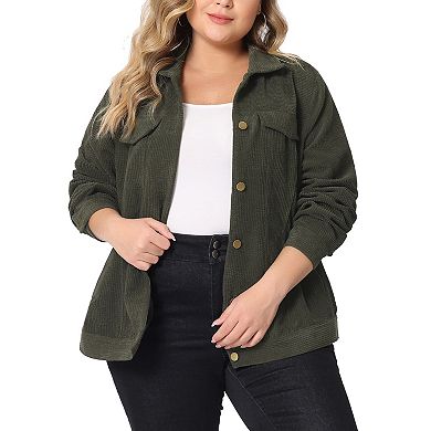 Women's Plus Point Collar Button Down Short Bomber Corduroy Jacket