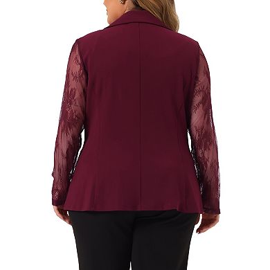 Plus Size Blazer for Women Work Jacket Notch Lapel Lace Front Blazers Jackets