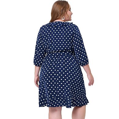 Women's Plus Size Polka dotss Ruffle Chiffon Warp Midi Dress