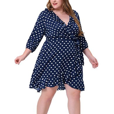Women's Plus Size Polka dotss Ruffle Chiffon Warp Midi Dress