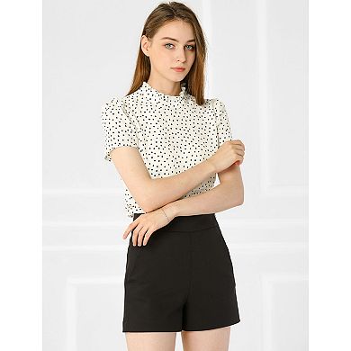 Women's Ruffled Retro Short Sleeve Office Polka Dots Blouse Tops