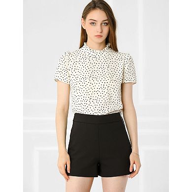 Women's Ruffled Retro Short Sleeve Office Polka Dots Blouse Tops