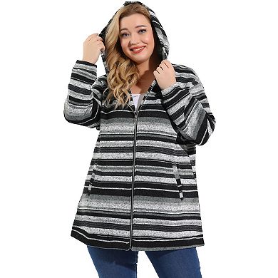 Women's Plus Size Fall Stripe Boho Long Sleeve Hoodies Jacket Coat