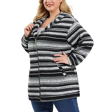 Women's Plus Size Fall Stripe Boho Long Sleeve Hoodies Jacket Coat