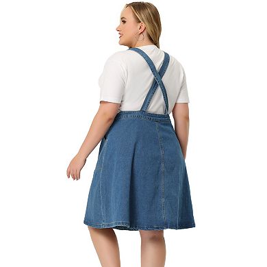 Women's Plus Size Overall Dresses Button Up Adjustable Strap Denim Dress