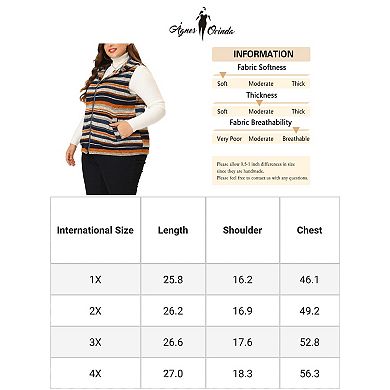 Women's Plus Size Hoodie Sleeveless Zip Stripe Knit Outerwear Vest