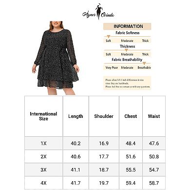 Women's Plus Size Long Sleeves Polka Dots Tie Waist Chiffon Dress