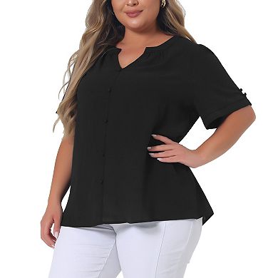 Button Down Shirts For Women Plus Size Dressy Ruched V Neck Short Sleeve Office Blouse Shirt Tops