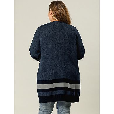 Women's Plus Size Open Front Striped Sweater Cardigan