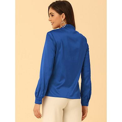 Satin Blouse For Women's Bow Tie Neck Solid Work Office Shirt