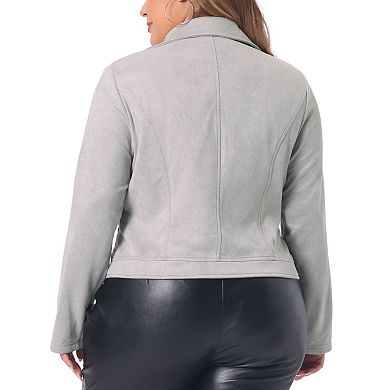 Women's Plus Size Zip Up Faux Suede Cropped Motorcycle Jacket