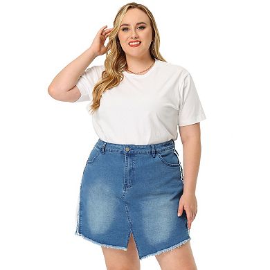 Plus Size Denim Skirt for Women Casual Slit Fashion Pockets Mini Skirts