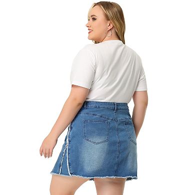 Plus Size Denim Skirt for Women Casual Slit Fashion Pockets Mini Skirts