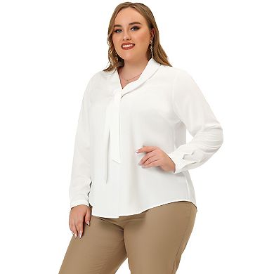 Women's Plus Size Tie V Neck Long Sleeve Chiffon Office Shirt