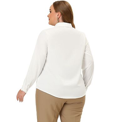 Women's Plus Size Tie V Neck Long Sleeve Chiffon Office Shirt