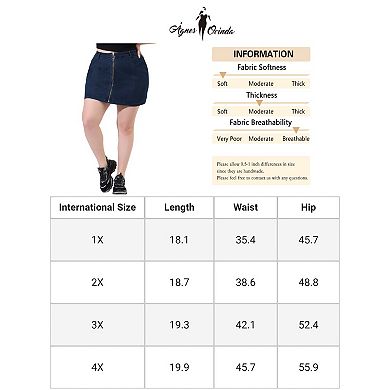 Women's Plus Size Mini Skirt H Line Zip Up Front Denim Skirts