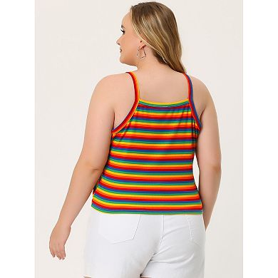 Women's Plus Size Colorful Strap Stripe Sleeveless Stretch Camisole