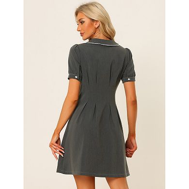 Women's Denim Button Front Flare A-line Jean Mini Dresses