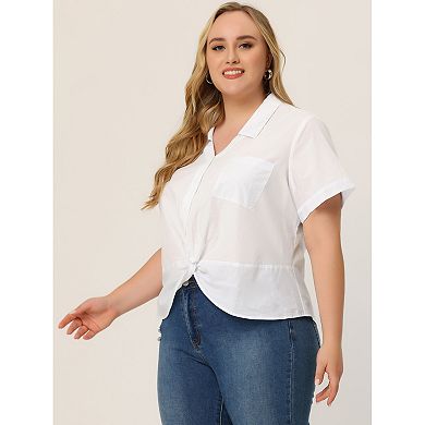 Women's Plus Size Shirt Twist Hem Chest Pocket Short Sleeve Tops