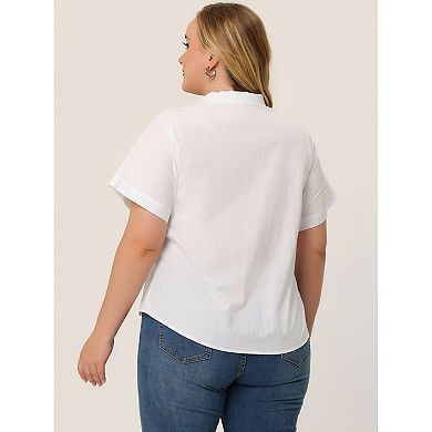 Women's Plus Size Shirt Twist Hem Chest Pocket Short Sleeve Tops