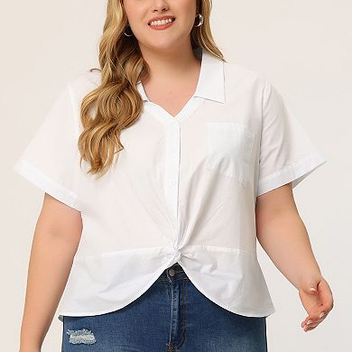 Women's Plus Size Shirt Twist Hem Chest Pocket Short Sleeve Tops