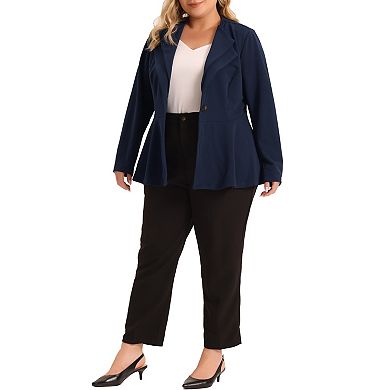 Women's Plus Size Office Work Double Lapel Button Peplum Blazer Jackets