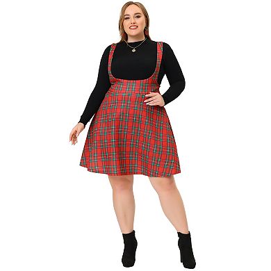 Women's Plus Size Side Zipper Plaid Suspender Brace Gingham Skirt