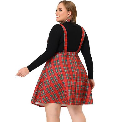 Women's Plus Size Side Zipper Plaid Suspender Brace Gingham Skirt